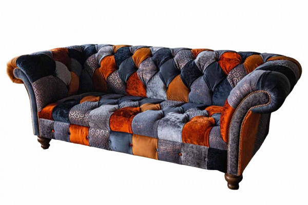 Chesterfield 3-seater sofa couch textile velvet luxury upholstery seat big velvet