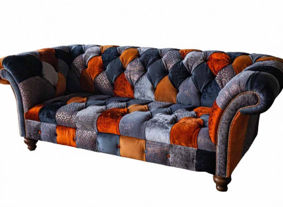 Chesterfield 3-seater sofa couch textile velvet luxury upholstery seat big velvet