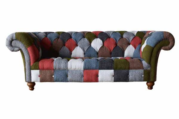 Chesterfield couch 3-seater upholstered seating fabric textile multicolored sofa
