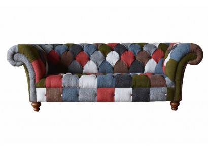 Chesterfield couch 3-seater upholstered seating fabric textile multicolored sofa