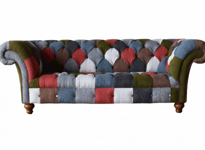 Chesterfield couch 3-seater upholstered seating fabric textile multicolored sofa