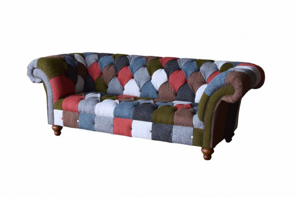 Chesterfield couch 3-seater upholstered seating fabric textile multicolored sofa
