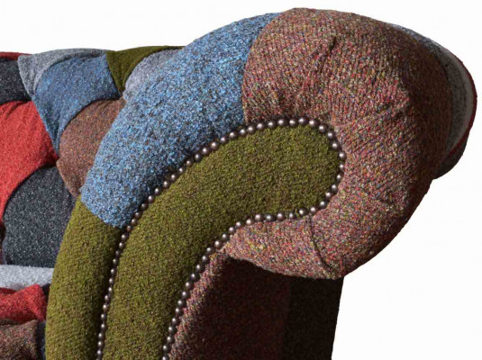 Chesterfield couch 3-seater upholstered seating fabric textile multicolored sofa