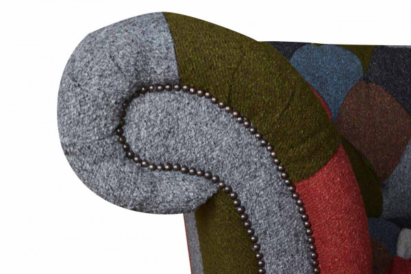 Chesterfield couch 3-seater upholstered seating fabric textile multicolored sofa