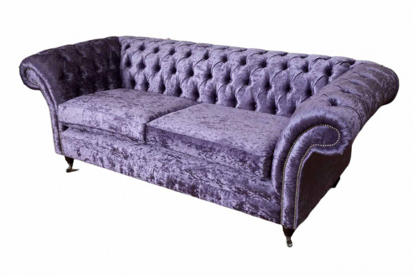 Chesterfield three-seater sofa 3-seater living room sofa purple fabric couch