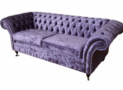 Chesterfield three-seater sofa 3-seater living room sofa purple fabric couch