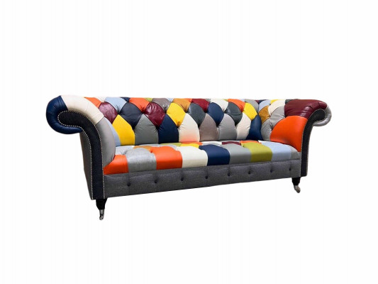 Chesterfield 3-seater Fabric Design Couch Upholstery Textile Modern Sofa New