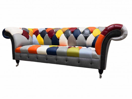 Chesterfield 3-seater Fabric Design Couch Upholstery Textile Modern Sofa New