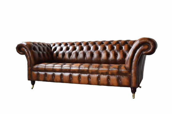 Chesterfield 3-seater sofa leather sofa couch upholstery seat brown new sofas