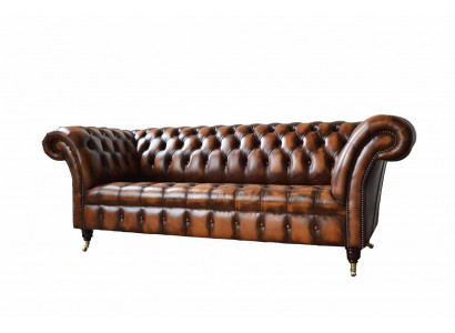 Chesterfield 3-seater sofa leather sofa couch upholstery seat brown new sofas