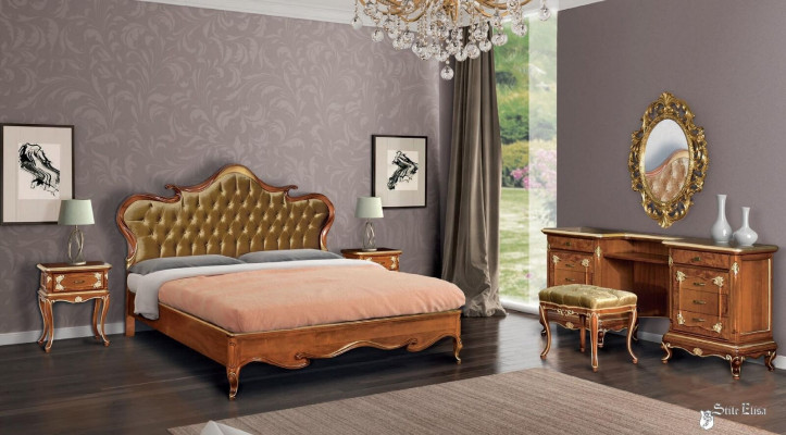 Bedroom bed, nightstand, dressing table, stool, upholstered bed, double bed set 5-piece