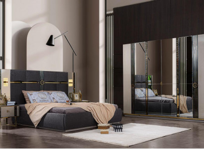 Luxury bedroom furniture double bed nightstands gray 4-piece wardrobe bed