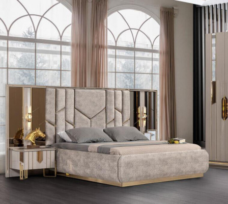 Bedroom Double Bed Set Bed Nightstands 3-piece Beige Luxury