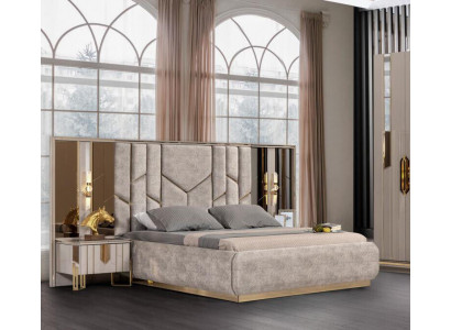 Bedroom Double Bed Set Bed Nightstands 3-piece Beige Luxury