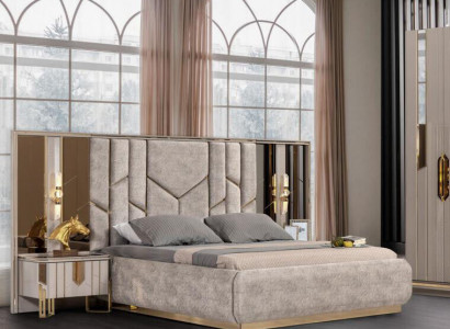 Bedroom Double Bed Set Bed Nightstands 3-piece Beige Luxury