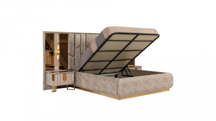 Bedroom Double Bed Set Bed Nightstands 3-piece Beige Luxury