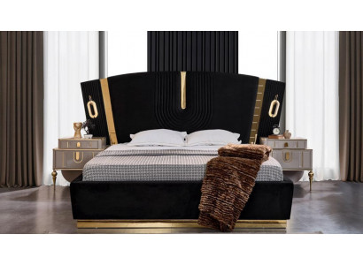 Bedroom double bed set bed nightstands 3-piece luxury black