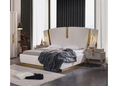 Bedroom double bed set, bed bedside tables, white 3-piece luxury