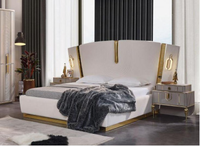 Bedroom double bed set, bed bedside tables, white 3-piece luxury
