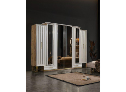 Wardrobe Luxury Closet Wooden Wardrobe with Mirror Beige