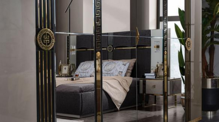 Luxury bedroom furniture double bed nightstands gray 4-piece wardrobe bed