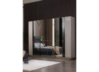 Luxury Wardrobe Wooden Closet Wardrobe with Mirror Beige