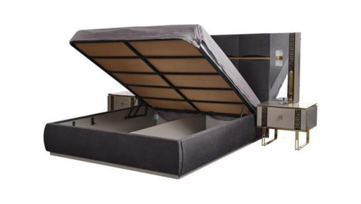Luxury bedroom furniture double bed nightstands gray 4-piece wardrobe bed