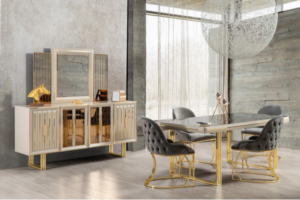 Luxury Dining Set Dining Area Dining Room Furniture Dining Table Chair Set 9-piece Beige