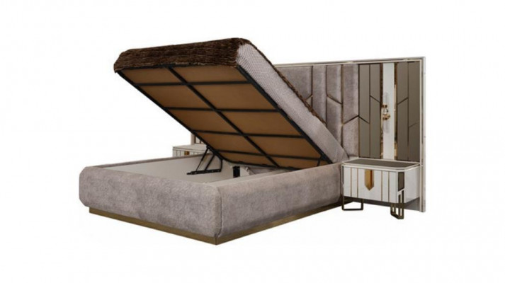 Bedroom set double bed bed nightstands beige 4-piece wardrobe