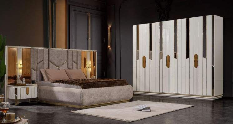 Complete Bedroom Double Bed Wardrobe Bedside Tables White 4-piece set