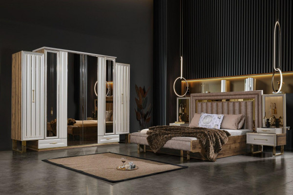 Complete bedroom furniture double bed bed nightstands beige 4-piece set