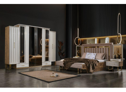Complete bedroom furniture double bed bed nightstands beige 4-piece set