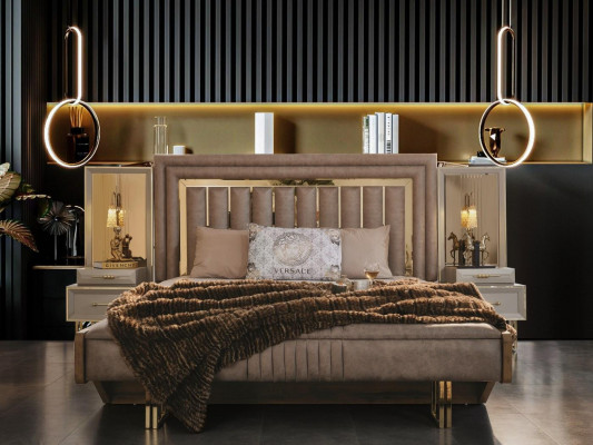 Complete bedroom furniture double bed bed nightstands beige 4-piece set