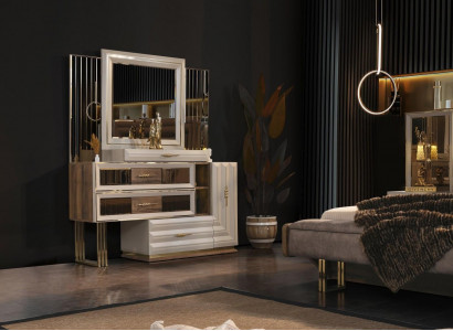 Vanity table, dressing table, makeup console, console table, beige, girl.