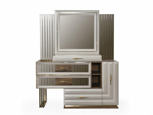 Vanity table, dressing table, makeup console, console table, beige, girl.