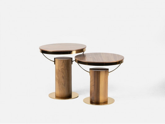2x Round Side Table Brown Living Room Coffee Table Modern Design