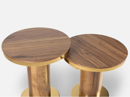 2x Round Side Table Brown Living Room Coffee Table Modern Design