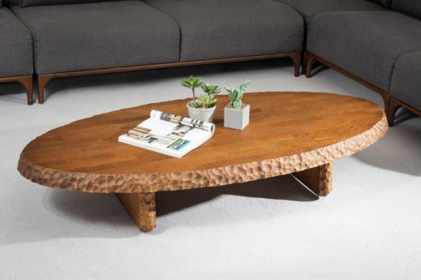 Stylish coffee table with a light brown wooden top, modern