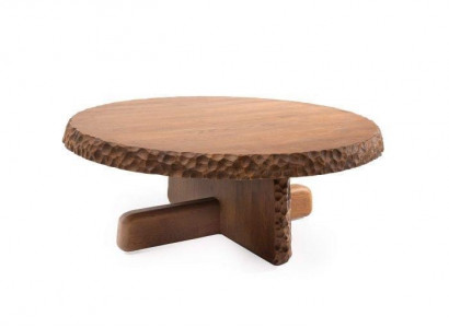 Luxurious round coffee table with wooden top in light brown color modern