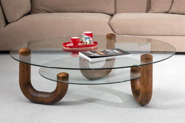 Luxurious wooden coffee table with glass top Stylish furniture for the living room