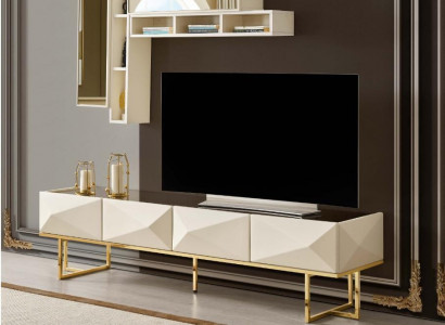 Sideboard RTV Lowboard Living Room Wall TV Stand Cupboard Wood Beige Shelves