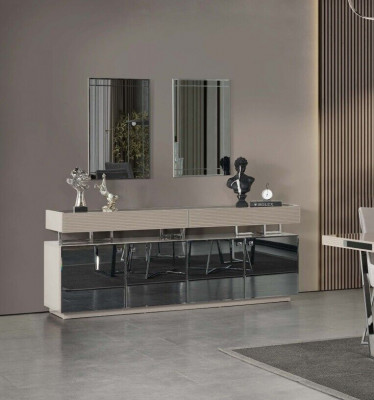 Sideboard with Mirror Buffet Set Cabinet Modern Dresser Gray