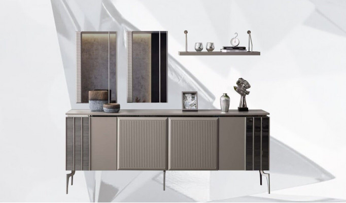 Sideboard set with mirror cabinet sideboard gray wood dresser