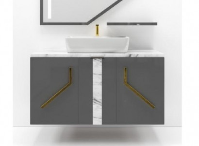 Gray bathroom cabinet, bathroom furniture, bathroom shelves, wooden shelves, new