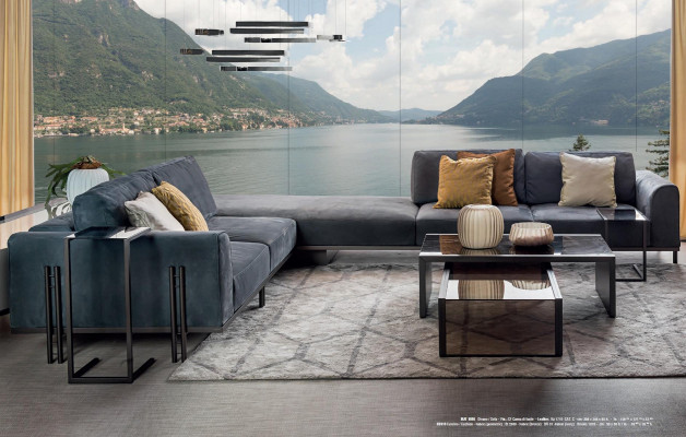 Corner sofa L-shape bookshelf coffee table living room design Bizzotto new 3-piece set