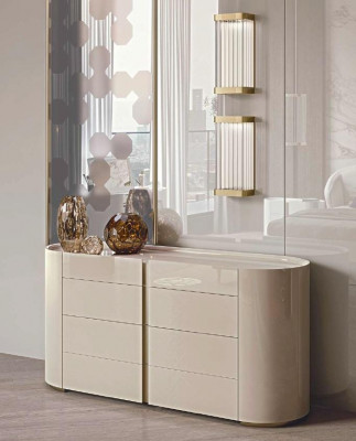 Bed 2x Nightstands Dressing Table with Mirror Stool Set 5 pcs Italian Furniture
