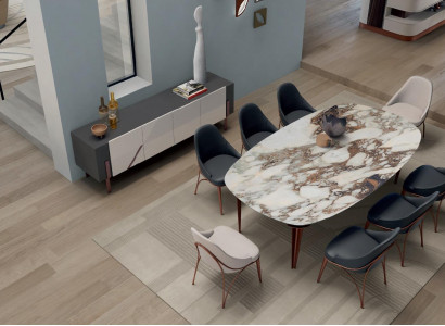 Dining table, 8 chairs, sideboard, dining room, Italian furniture, Bizzotto, 10-piece set.