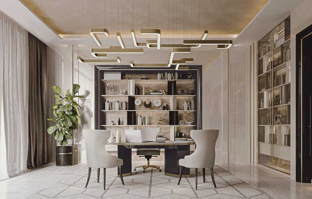 Desk, 2 chairs, swivel armchair, study, Italian furniture set, 4-piece.