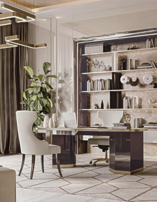 Desk, 2 chairs, swivel armchair, study, Italian furniture set, 4-piece.