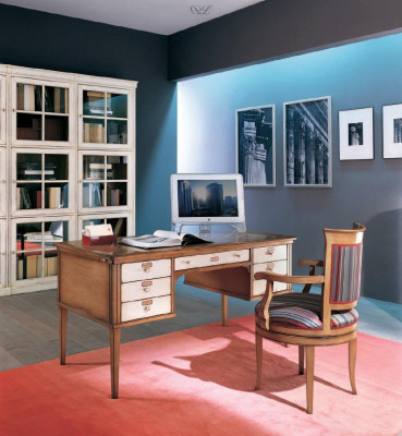 Desk and chair with wooden armrests, furniture table, office furniture design, 2-piece set